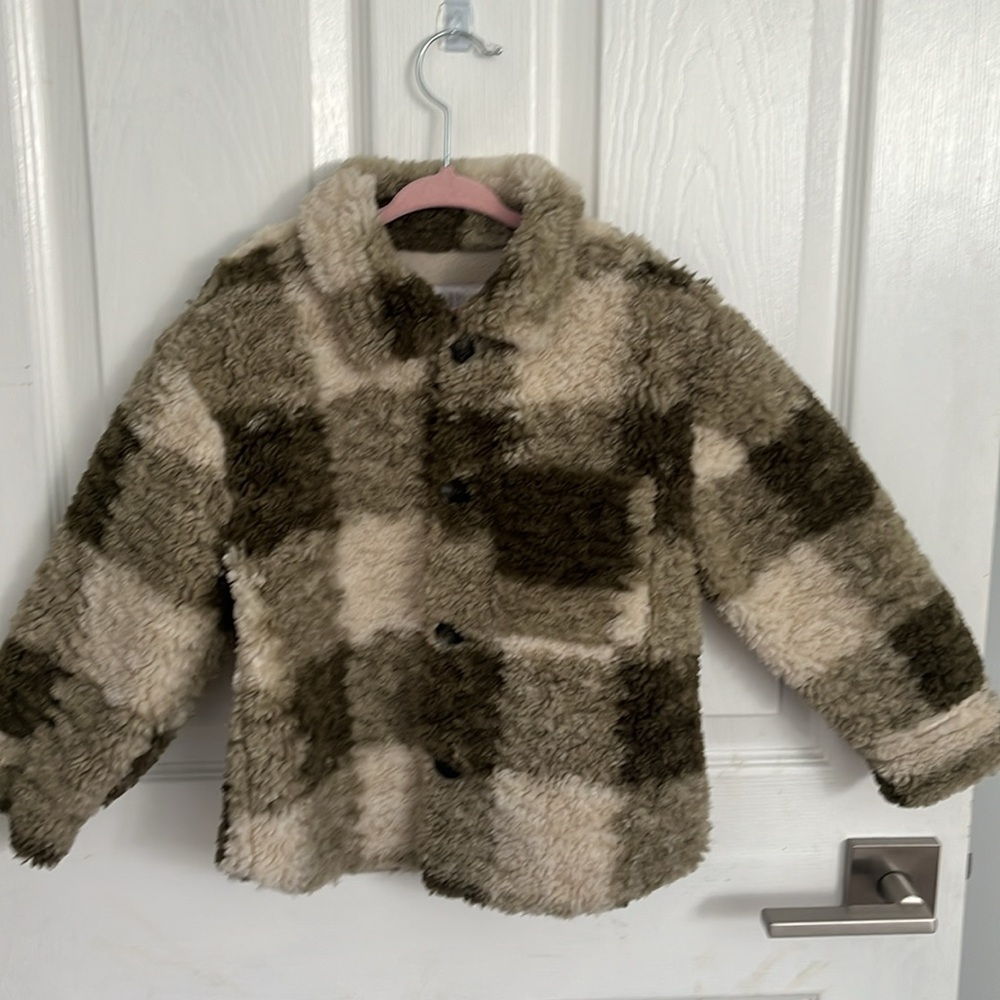 Zara, Fuzzy, Plaid Coat , 3-4 years, 104cm, for kids